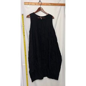 Skinnytees Black 100% Linen Sleeveless Lagenlook Cocoon Midi Dress Plus Size